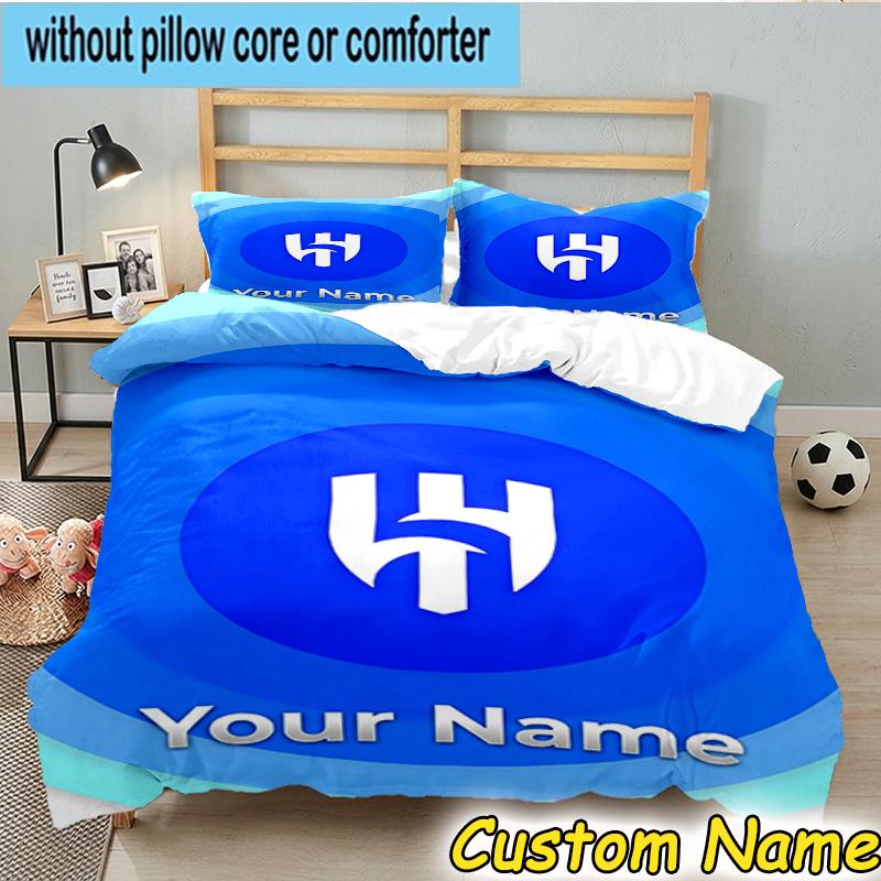 3pcs Custom Name Al Hilal FC Crest Bedding Set Includes 1 Duvet Cover & 2 Pillowcases for All Seasons Dormitory Home Decor Christmas gifts
