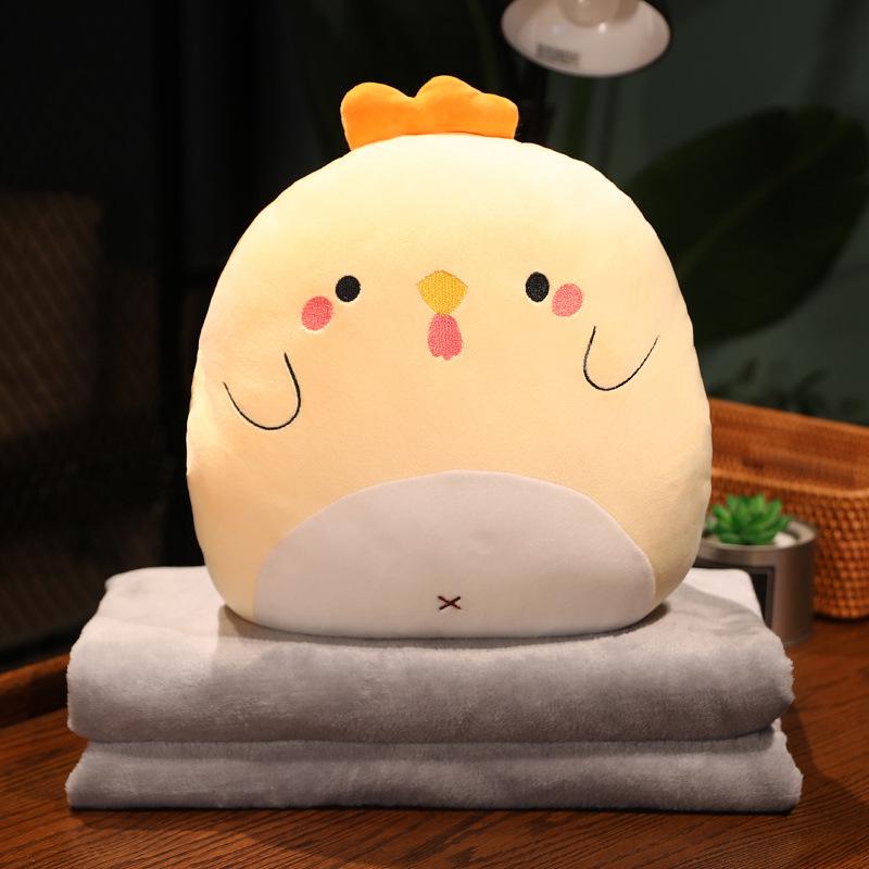 Soft Cute Cartoon Animal Hand Warmer 3-in-1 Pillow Blanket for Office Naps