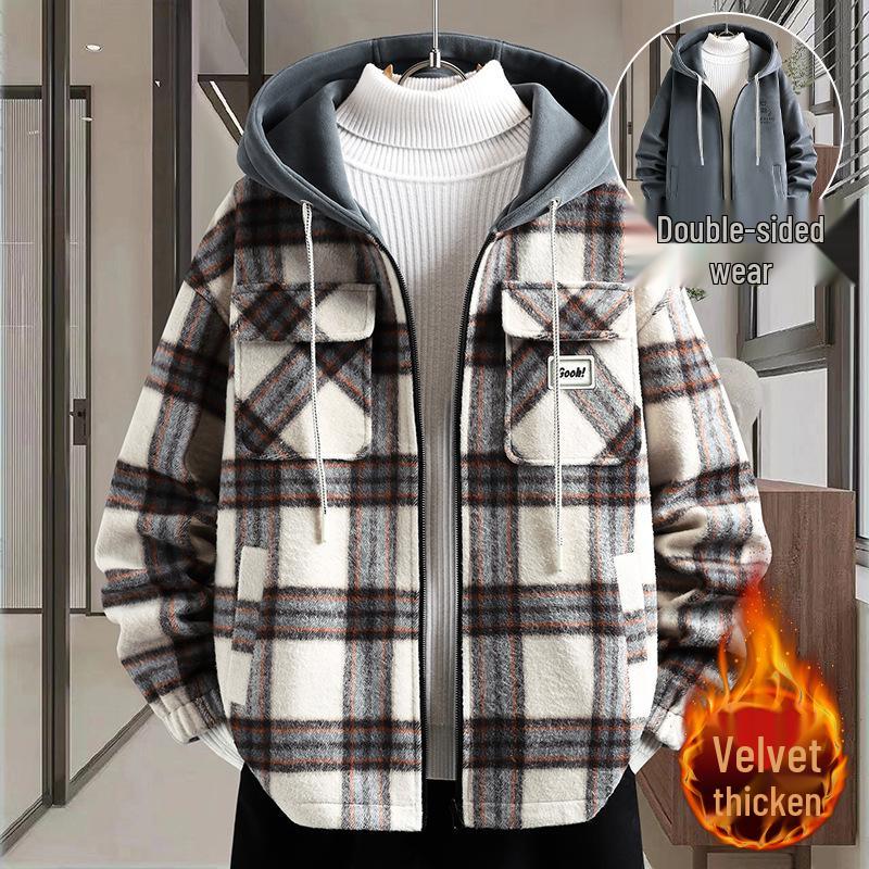 

Boys Double-Sided Velvet Hooded Plaid Jacket - Thick, Warm Winter Coat 3XL, 150-170 lbs