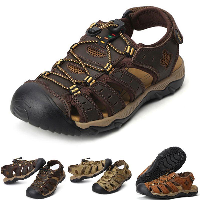 Mens Hiking Adventurous Sandals With Closed Toe And Adjustable Shoelace For Outdoor Activities