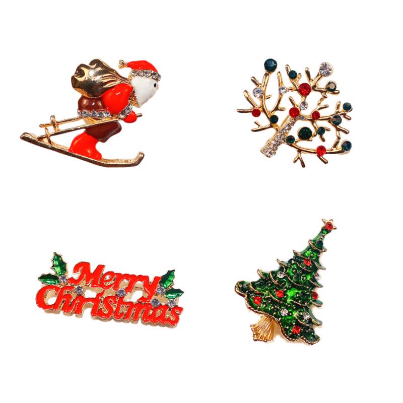 Yimu Alloy Christmas Brooch - Santa Claus & Tree Ornament Corsage