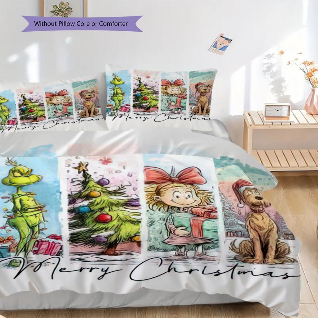1 ST Grinch patroon Beddengoed Dekbed Set Dekbedovertrek Kussensloop Huisdecoratie Verjaardagscadeau (1 dekbedovertrek + 2 kussenslopen, zonder binnenkussen)