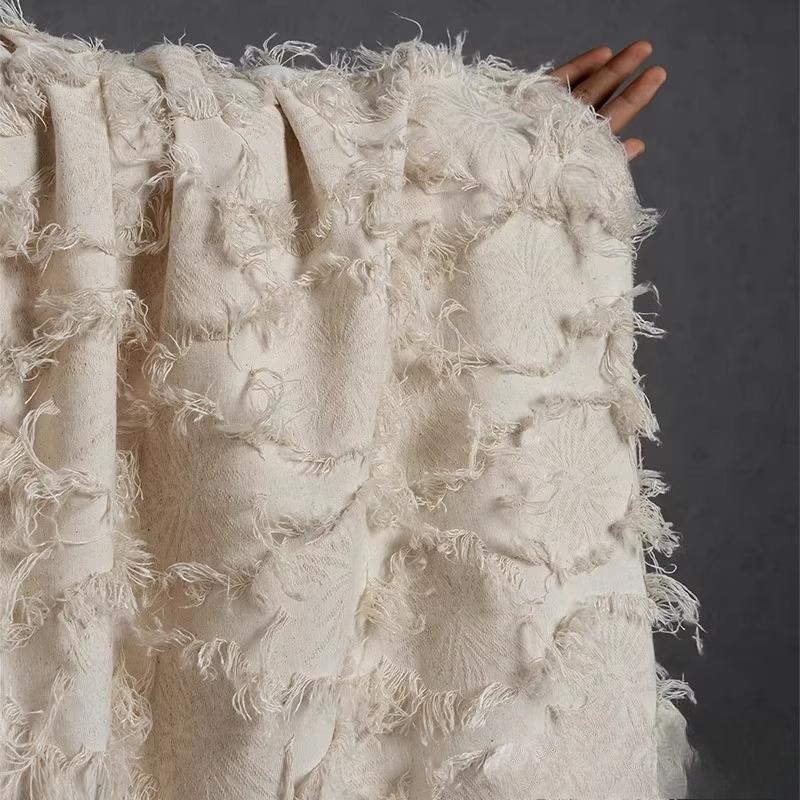 Hand-cut Floral Fringes Fabric Three-dimensional 65%Cotton 35%Linen Washed for DIY Suits Dresses Shirts Pants Cloth Fabric