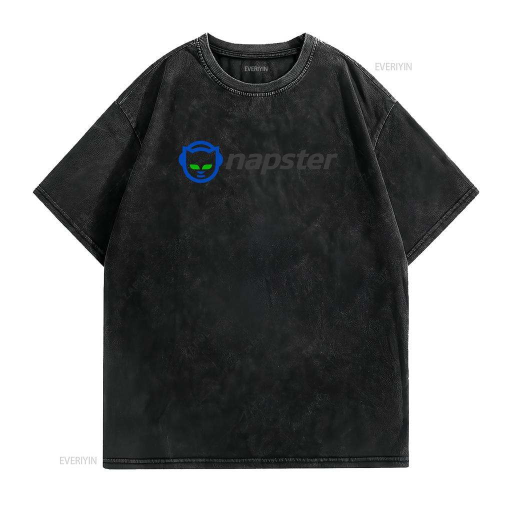 Napster White  T Shirt Sizes S XL vintage Washed designer clothes Soft homme Versatile Stretched Top For Everyday Wear Casual