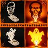 Halloween Tealight Base Wooden Candle Holder Ornaments, Decorative Cat/Pumpkin/ Ghost/Skull Projection Theme Light Stand, Creative Tabletop