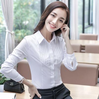Asian Size Korean Black White Shirt Women's Long Sleeve Slim Fit Professional Formal Shirts Ladies Tops
