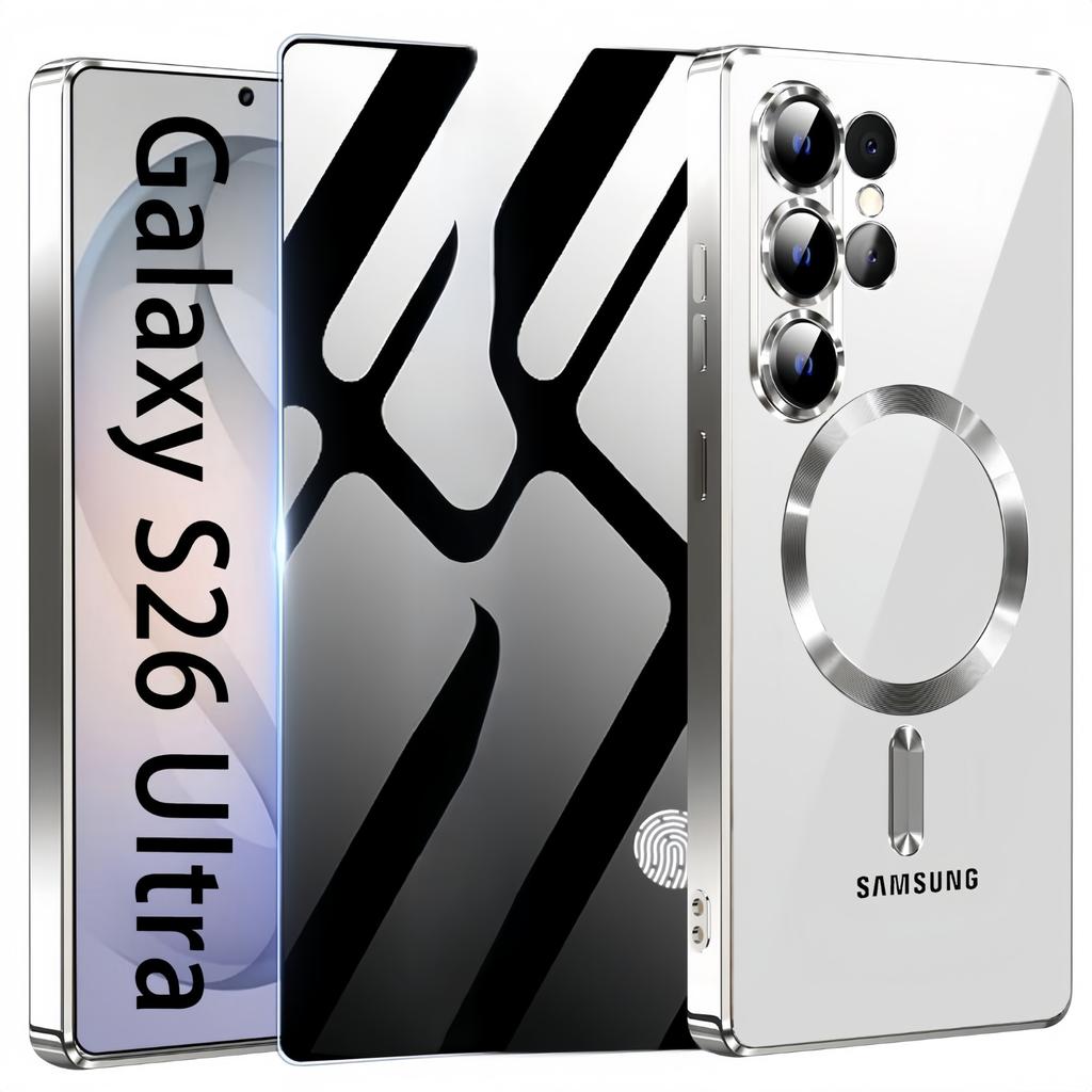 Funda Oficial Magnética de Titanio para Samsung Galaxy S26 Ultra con 1 Protector de Pantalla de Privacidad Cubierta para Cámara Brillo Metálico Lujo