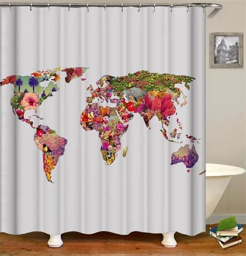 Kaart Grappige Douchegordijnen Waterdichte Polyester Gordijnen Voor Badkamer 3D Print Badscherm Hoge Kwaliteit