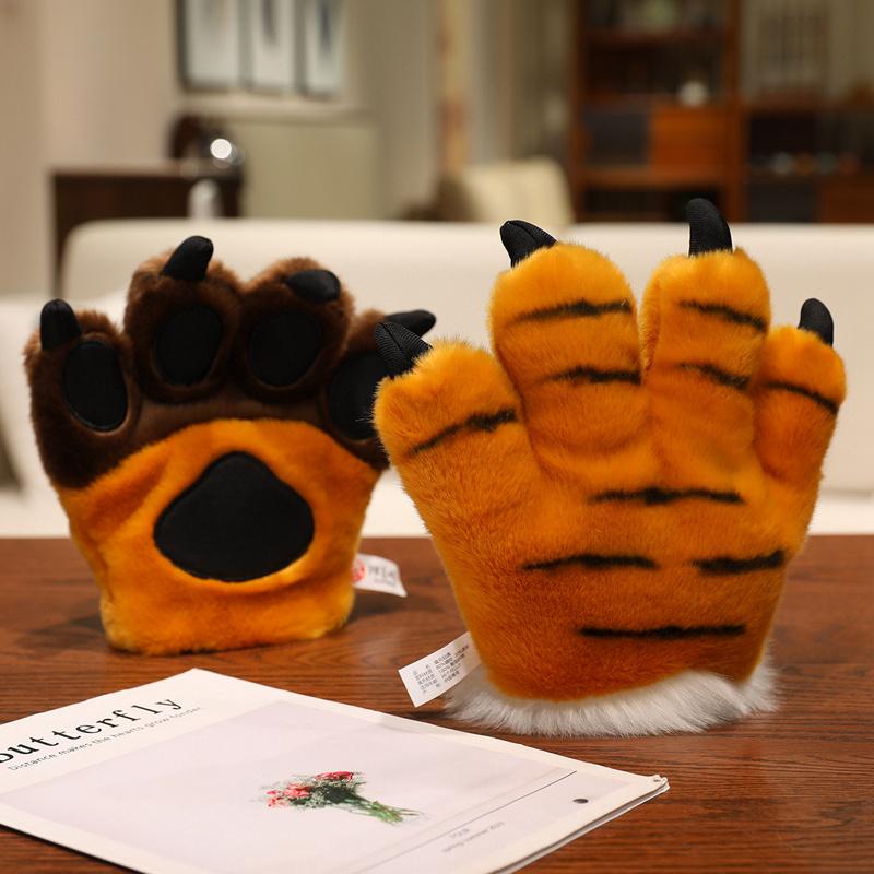 Cute Bear Paw Gloves Furry Cosplay Lion Tiger Panda Giraffe Anime Party Cosplay Costume Simulated 2D Animal Series Claws Plush