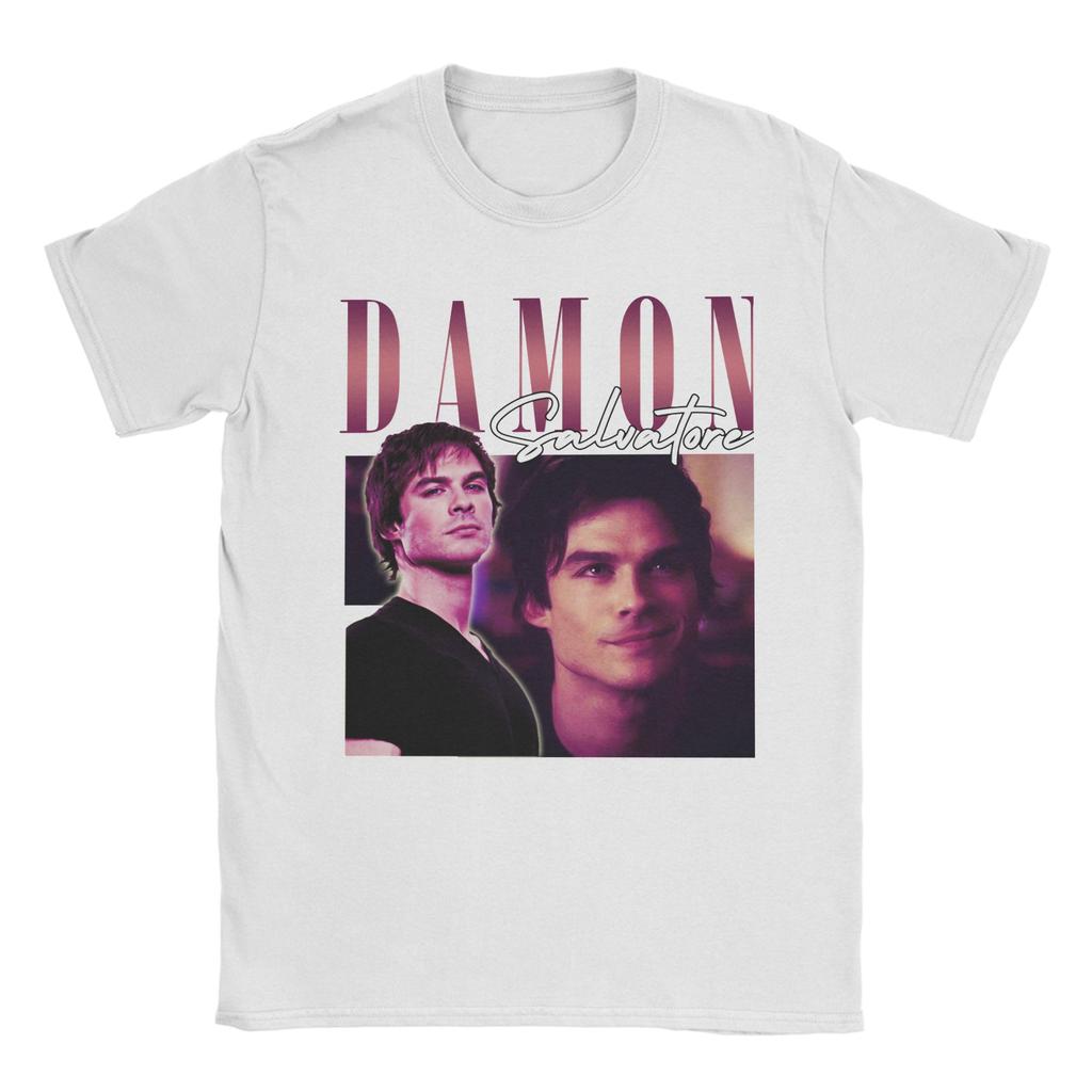 Damon Salvatore Ian Somerhalder The Vampire Diaries TShirt for Unisex O Neck Pure Cotton T Shirts Short Sleeve Tees Clothes