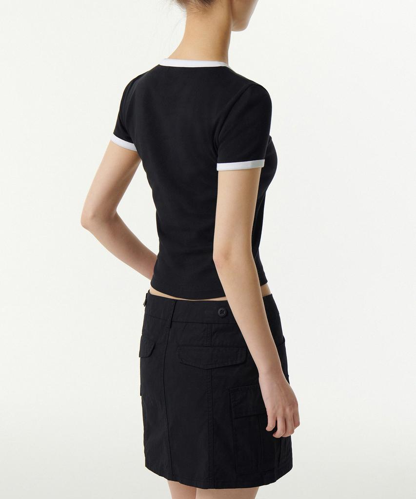 MUSINSA STANDARD WOMAN Women'S Slim Crew Neck Ringer T-Shirt [Black/White]