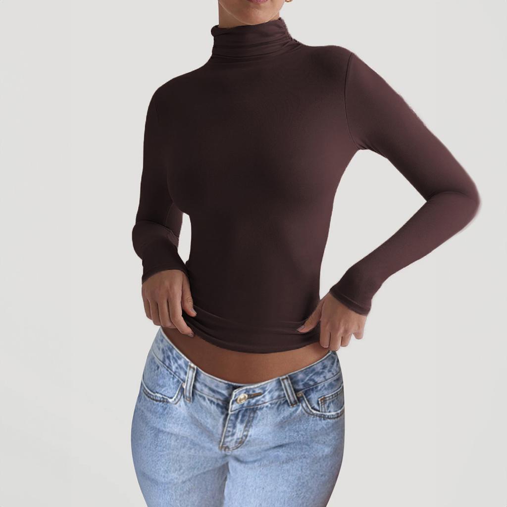 Casual Resort Style High Collar Long Sleeve Bottoming Shirt T-shirt for Women 2025 Autumn and Winter