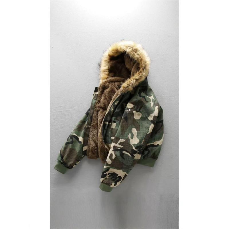 Chaqueta de Invierno con Capucha Camuflaje para Hombre - Doble Cara, con Borrego, Gruesa y Cálida
