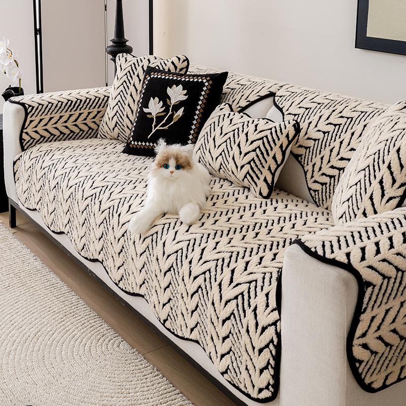 Simple and Modern Shu Cotton Lint Special-shaped Sofa Cushion 2025 Non-slip Cover One Piece Leather Sofa Plush Seat Cushion