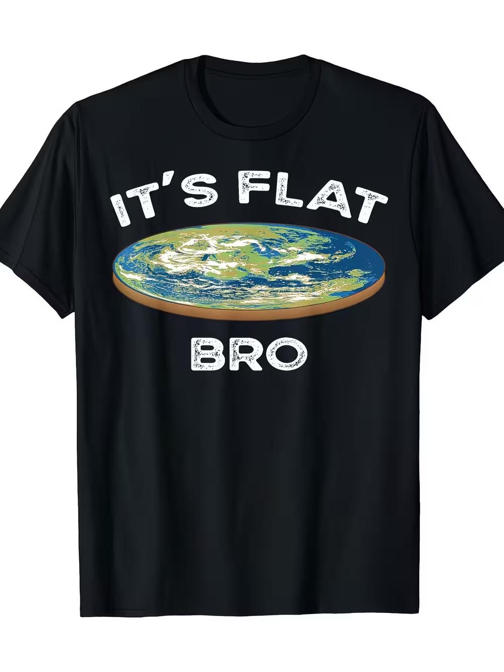 Allsea Apparel Men s Funny Flat Earth Conspiracy T-Shirt -  It s Flat Bro  Graphic Tee with Earth Design - Casual Everyday Shirt for Parties S
