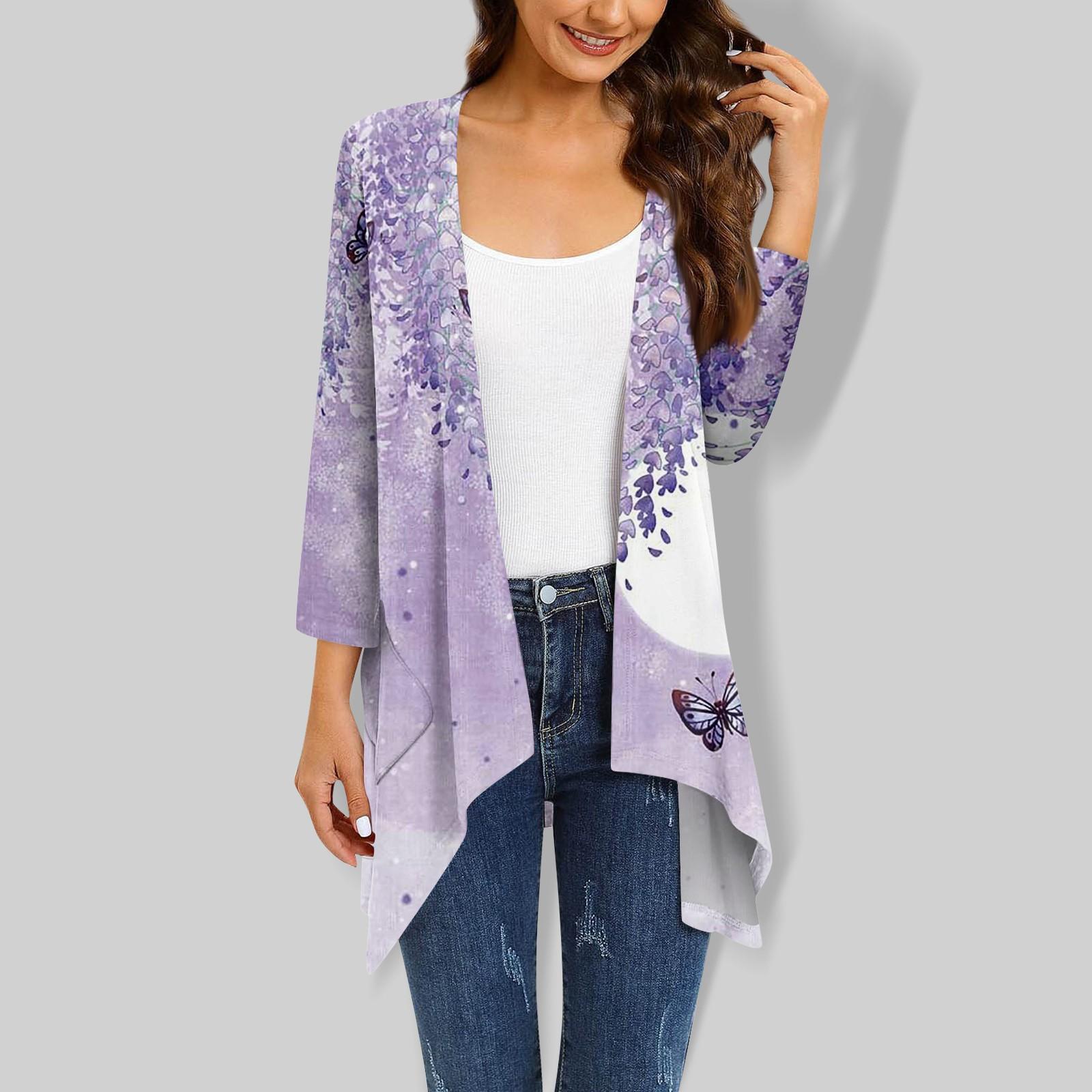 

Женское легкое и тонкое пальто, кардиган с рукавами нестандартной формы с принтом и карманом XXXXXL фиолетовый