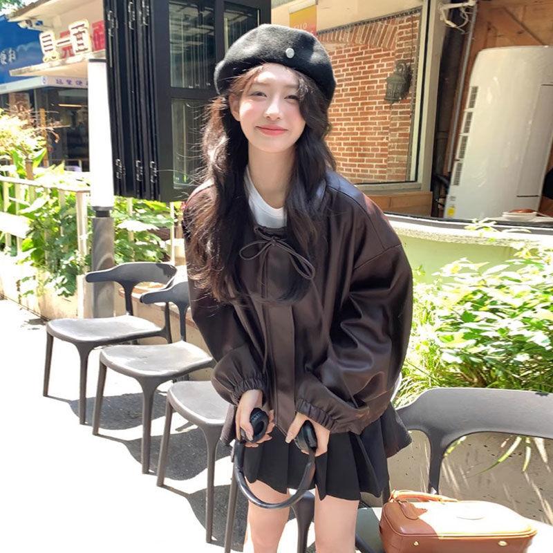 

Кожаная куртка в стиле локомотива ретро осенняя майярдовая свободная кожаная куртка в ленивом стиле топ-куртка женская 2XL suggestion [130-70kg] кофейный