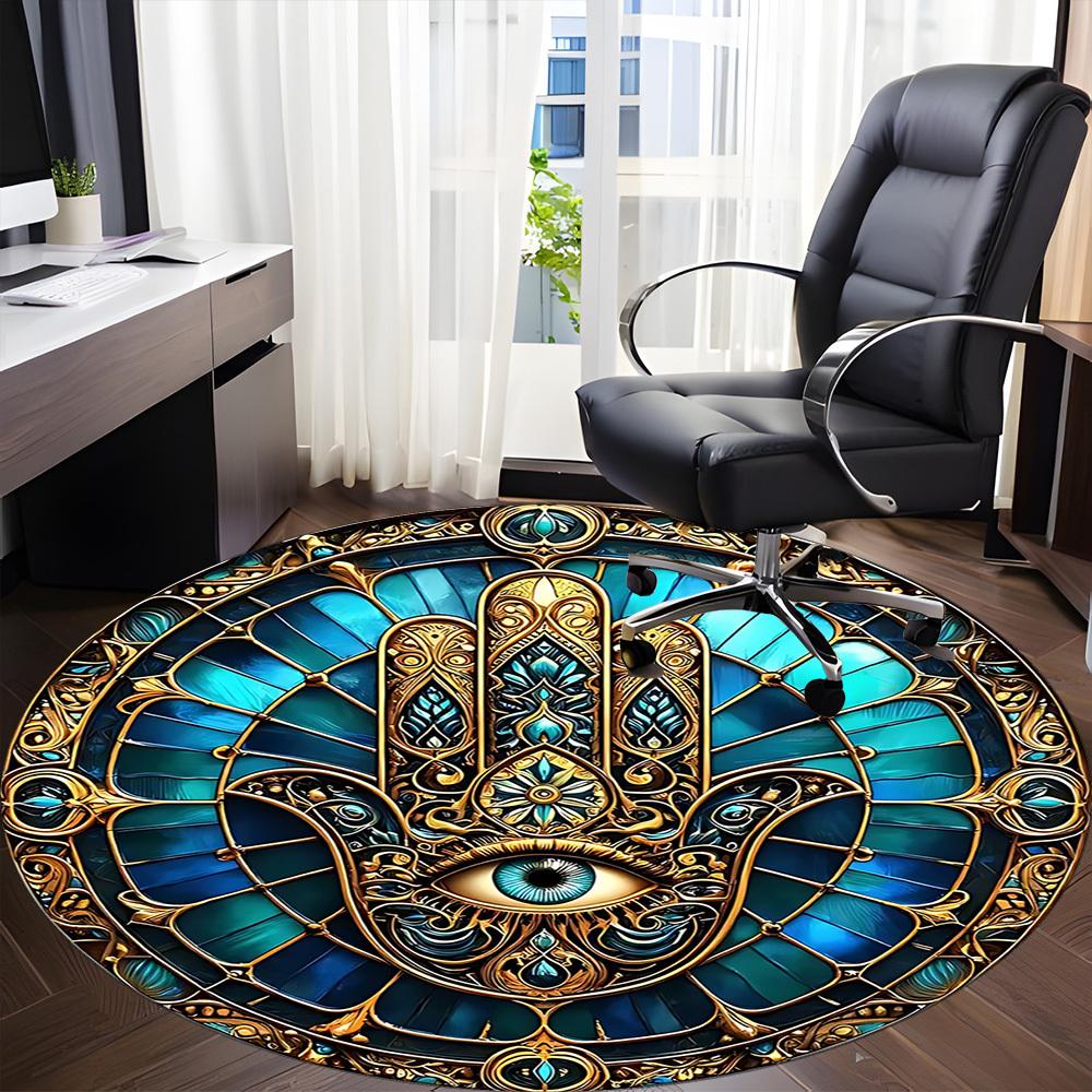 1pc StainedGlass Mandala Office Round Area Rug, Indoor Mat Suitable For Office, Under Office Chairs Bedroom Living Room Home Decor, Room Deco