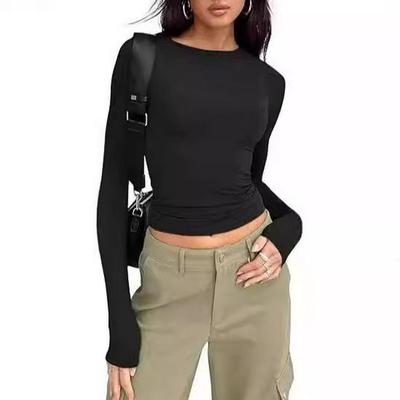 Women's European & American Fashion Slim Fit Round Neck Long Sleeve Crop Top - Autumn