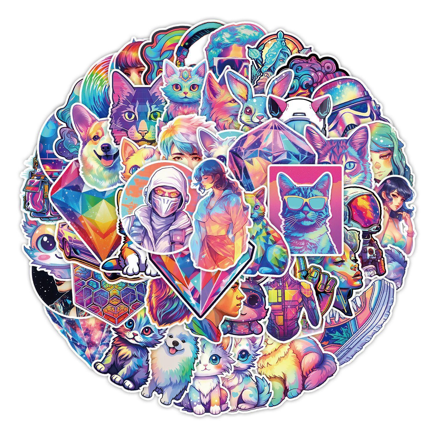 

50 Pictures of Fantasy Color Series Graffiti Stickers Skateboard Suitcase Water Cup Decoration Stickers Waterproof Creative DIY Stickers