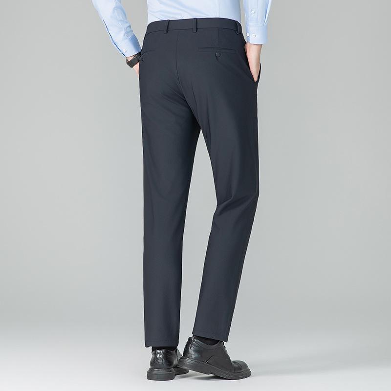 Autumn And Winter New Nylon Men'S Casual Suit Pants Fleece Thickened Warm Men'S Straight Navy Blue Nine-Point Pants