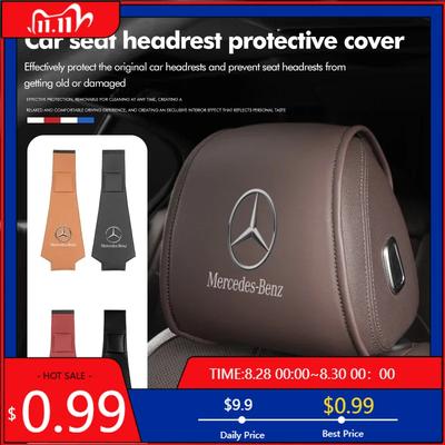 GLC GLB Car Seat Headrest Leather Pillow Protective Cover Accessories For Mercedes Benz AMG W203 W206 W220 W205 W211 W212 W201