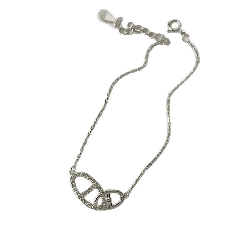 S925 Sterling Silver Diamond Pig Nose Bracelet for Women - Simple, Versatile, High-End Feel, Light Luxury
