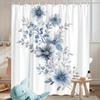 1pc Elegant Blue and White Floral Shower Curtain - Delicate Peonies and Star Flowers, Polyester, with Hooks, Machine Washable