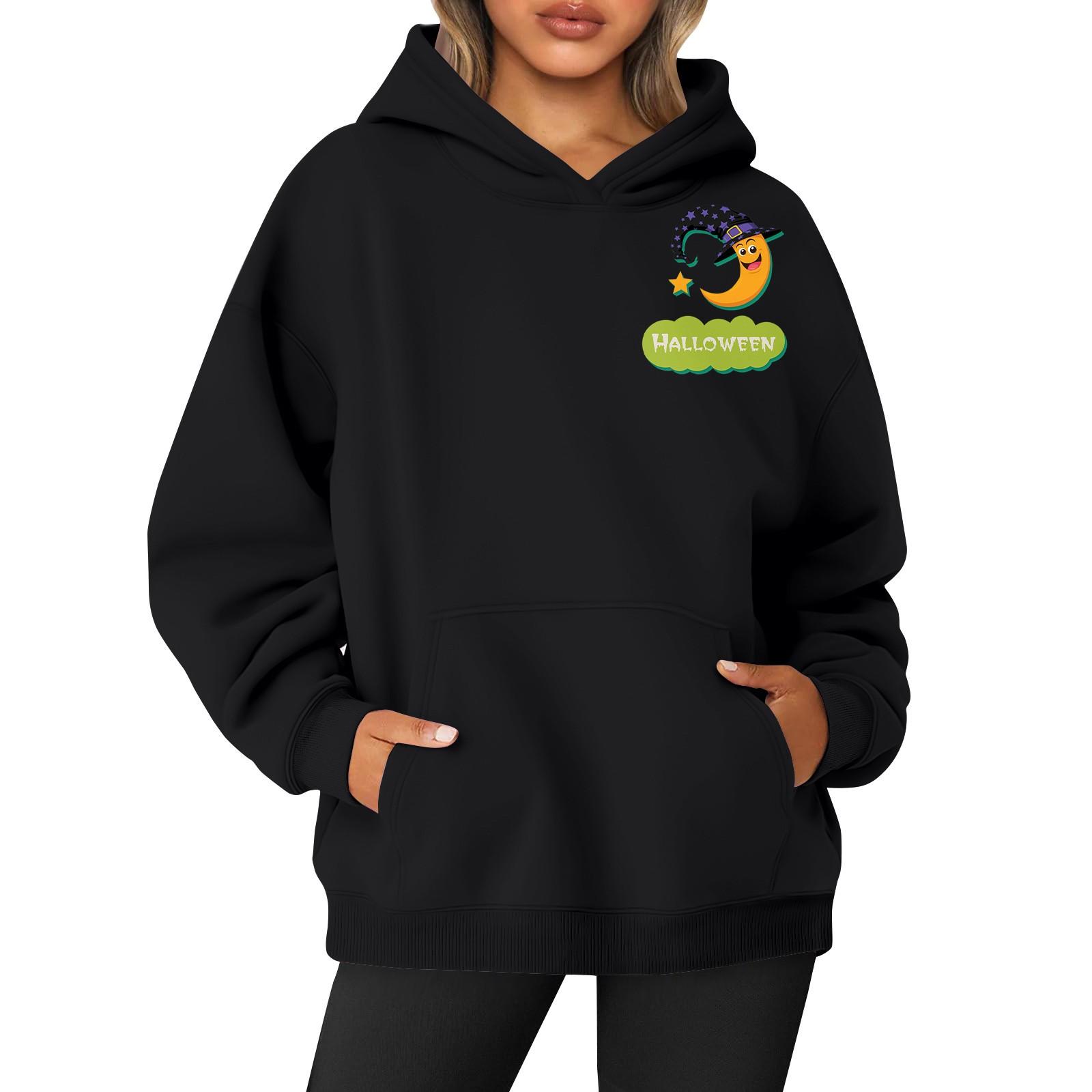 

Женская толстовка с капюшоном и круглым вырезом, длинными рукавами и принтом «Хэллоуин» S чёрный