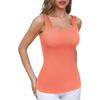 Attraco Built In Bras Tank Top for Women Square Neck Scallop Trim Camisole Summer Sleeveless Ribbed Cami Top