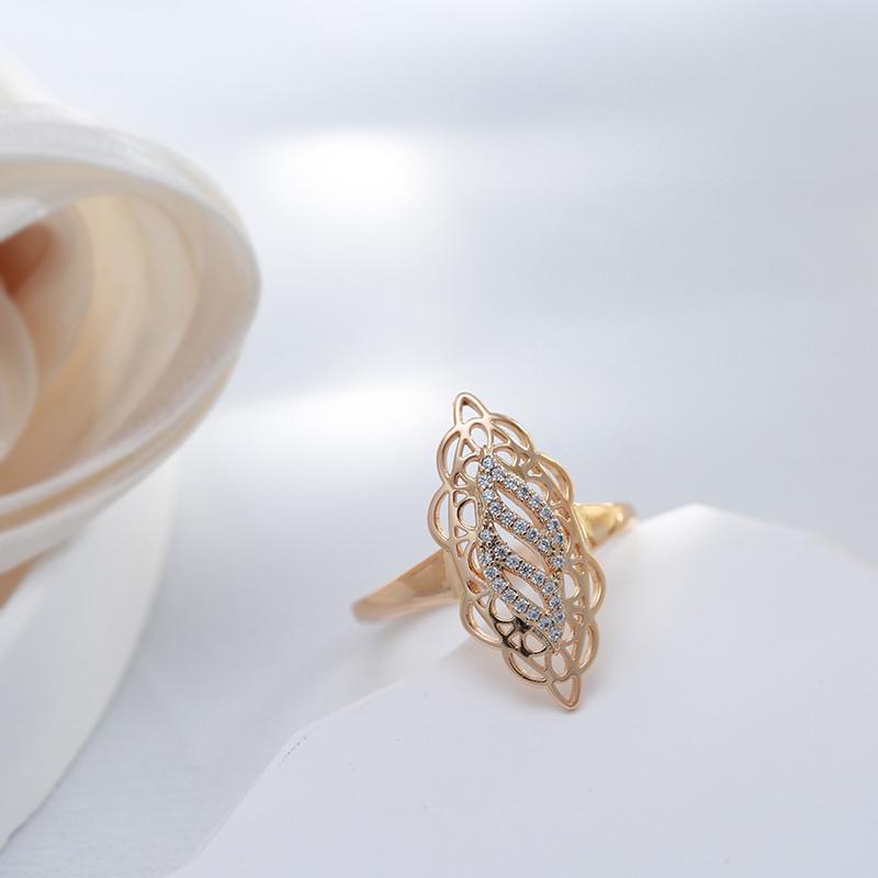 Luxury Rose Gold Women Ring Natural Zircon Hollow Flower Ethnic Bride Wedding Rings Trend Daily Vintage Jewelry