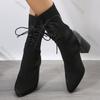 Fashion Fashion Splicing Knitted Elastic Socks Boots Women Pointed Lace-up High Heels Single Shoes Female Autumn Slip-On Mid-calf Botas