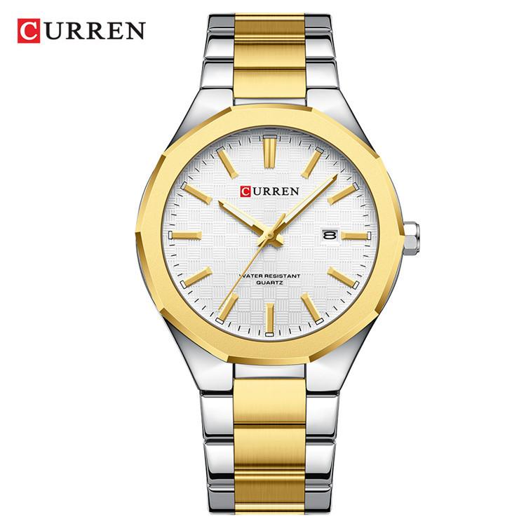CURREN 8477 Steel Band Watch Simple Calendar Round Dial Business Watch Waterproof for Men