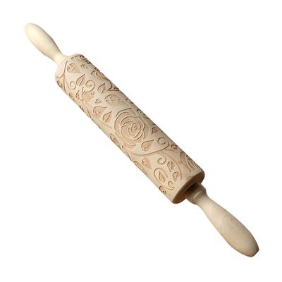 Rodillo de Madera, Rodillo Grabado Tallado con Relieve de Flor de Rosa