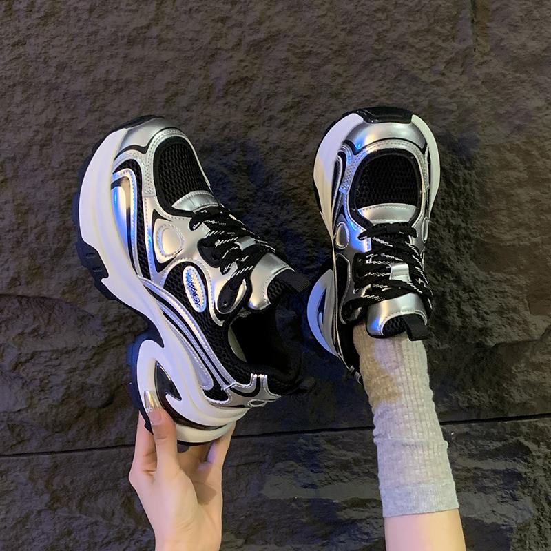 2024 New Autumn Fashion Color Matching Thick-soled Lace-up Versatile Women's Sports Shoes Comfortable and Casual Women's Shoes