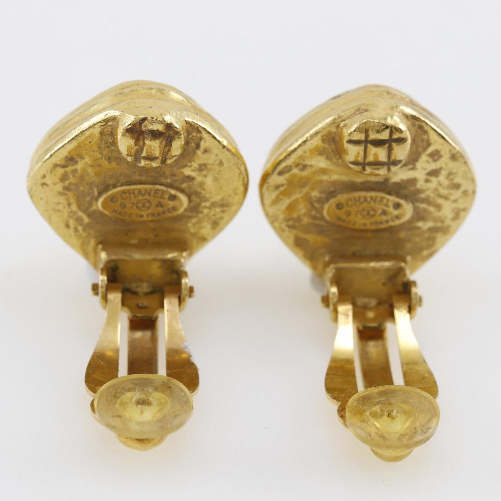 Chanel COCO Mark Earring Vintage Plated Gold Square 20.2g Women Used