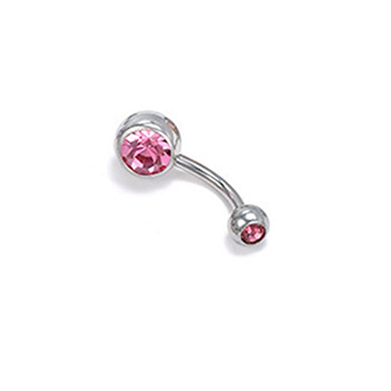 Colorful Double Head Glass Belly Button Ring - Trendy Stainless Steel Summer Style