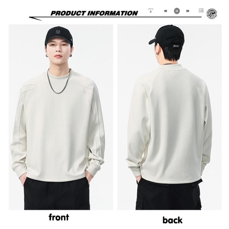 Mens Loose Round Neck Long Sleeve Heavyweight Casual Vintage Bottoming T Shirt