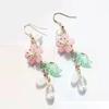 Romantic Elegant Cherry Blossoms Flower Earrings For Women Pink Petals Sakura Long Tassel Drop Earring Dangle Earrings pendiente