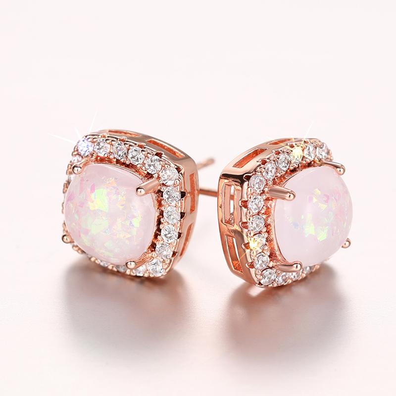 

Huitan Elegant Lady Imitation Opal Stud Earrings Copper Color/Rose Gold Color Accessories for Daily Life Bright Zirconia Zircon