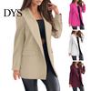 Suit Coat Women Lapel Long Sleeve Flap Pockets Business Casual Jacket Button Decor Slim Fit Solid Color Formal