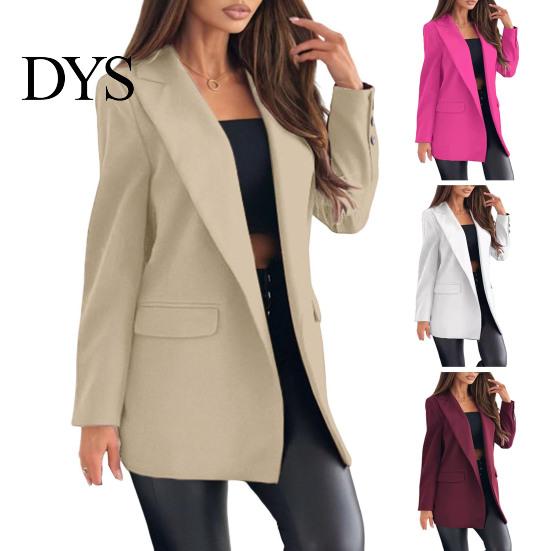 Suit Coat Women Lapel Long Sleeve Flap Pockets Business Casual Jacket Button Decor Slim Fit Solid Color Formal