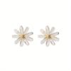 1 Pair of Elegant Daisy Earrings, White Flowers with A Gold Center, Shiny Effect Design, Preferred for Daily Wear