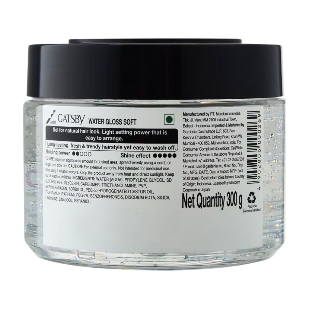 Gatsby Water Gloss Hair Gel For Men 300ml – Soft Wet Look, Long Lasting Shine, Easy Wash, Non Sticky, Level 2 Hold, Daily Hair Styling