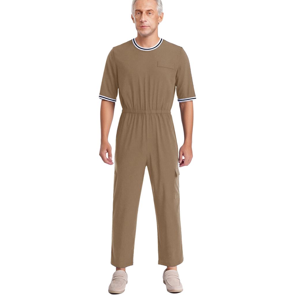 Mono Adaptativo con Cremallera para Hombre Cuello Redondo Media Manga Cintura Elástica Cremallera Trasera Invisible Bolsillo con Solapa Fácil de Poner