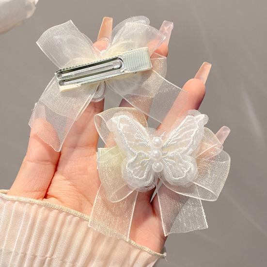 Haarnadel Weiches Netz Schmetterlinge Stickerei Schleife Dekoration Mädchen Haarnadel mit Imitationsperlen Sanfte Frisuren Seitenclips