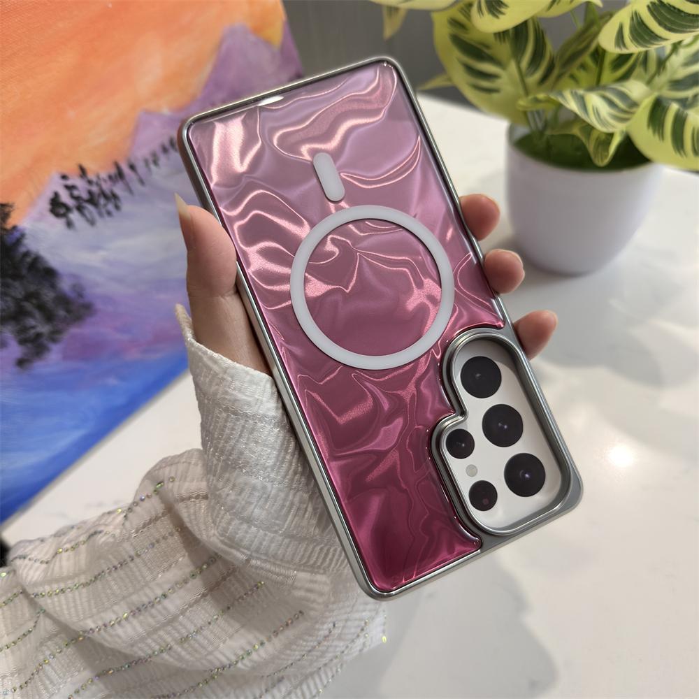 Plating Laser Ripple Magnetic Case For Samsung Galaxy S26 Ultra S26 Plus For Magsafe Shockproof Gradient Protective Hard Cover