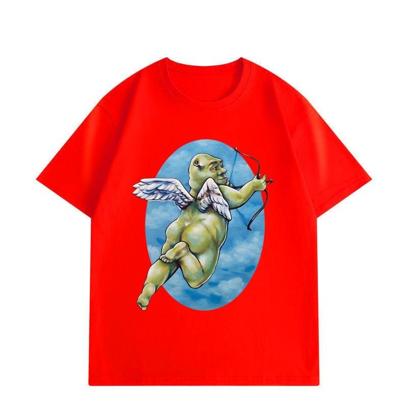 2026 Summer Unisexs Cupid Angel Printed Round Neck Tshirt High Quality Casual 100 Cotton Neutral Couple Street Short Sleeve