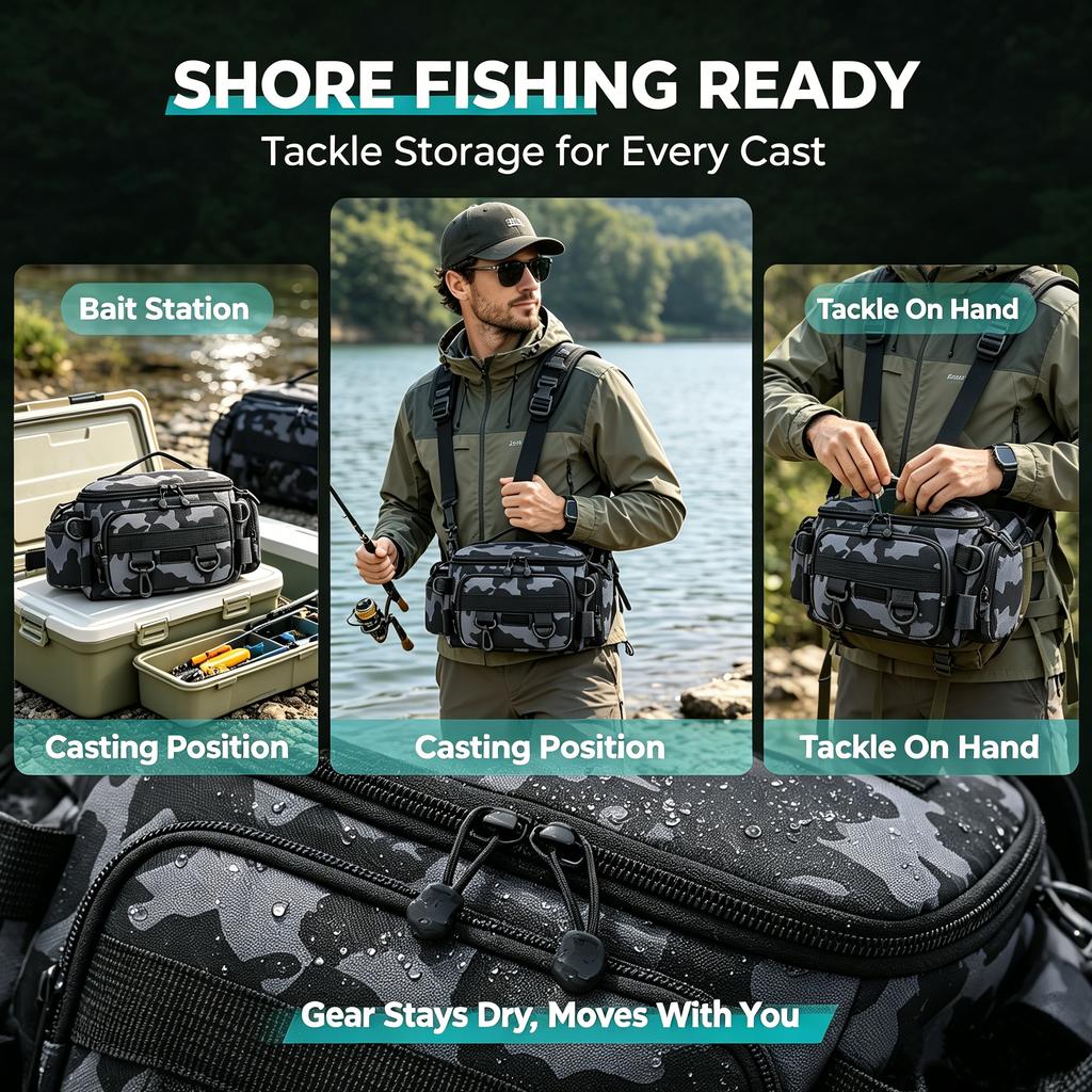 Fishing Tackle Single Shoulder Bag Storage Waist Bag, Outdoor Sports Bag With Fishing Rod Holder