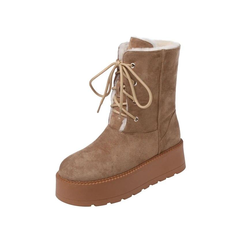 

Meotina Жіночі короткі черевики до щиколотки Круглий носок Плоска платформа Високі підбори Вовняна шнурована платформа Снігові черевики Жіноче модне взуття Зима 40 39 мигдалевий